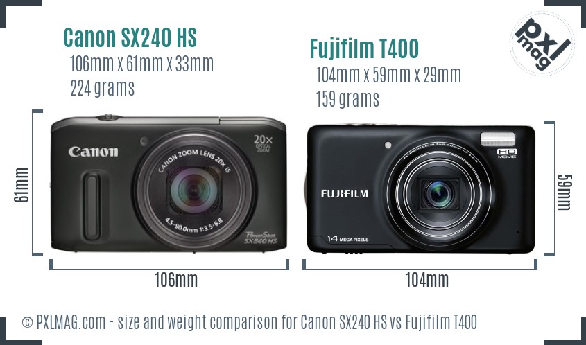 Canon SX240 HS vs Fujifilm T400 size comparison Canon SX240 HS vs Fujifilm T400 size comparison