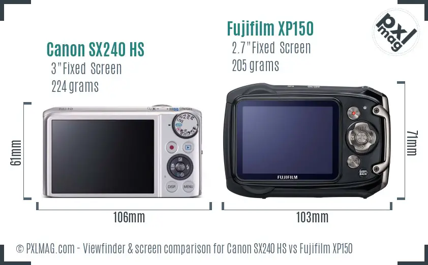 Canon SX240 HS vs Fujifilm XP150 Screen and Viewfinder comparison Canon SX240 HS vs Fujifilm XP150 Screen and Viewfinder comparison
