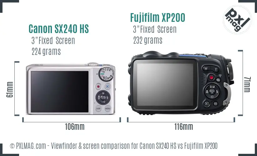 Canon SX240 HS vs Fujifilm XP200 Screen and Viewfinder comparison