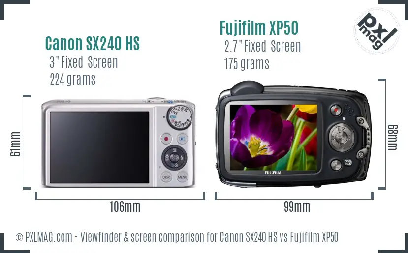 Canon SX240 HS vs Fujifilm XP50 Screen and Viewfinder comparison