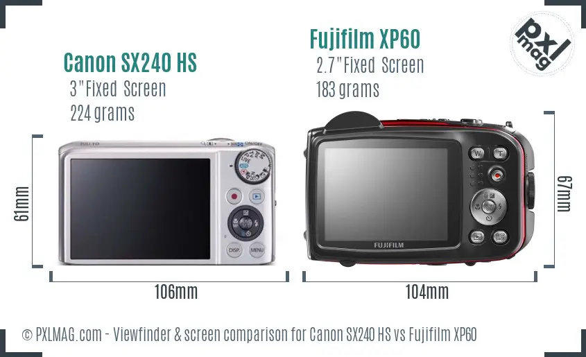 Canon SX240 HS vs Fujifilm XP60 Screen and Viewfinder comparison