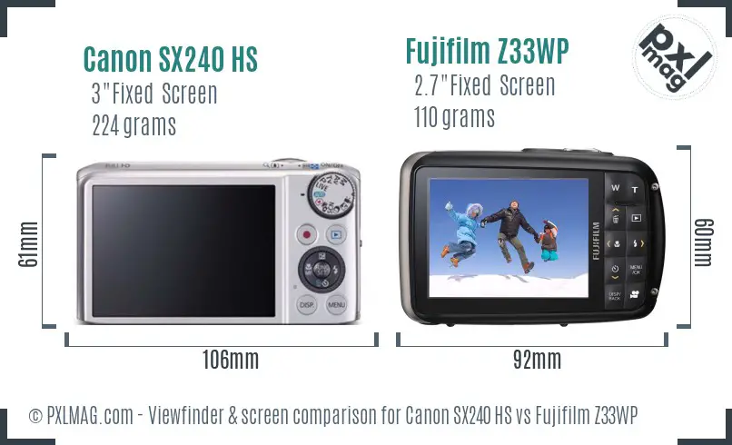 Canon SX240 HS vs Fujifilm Z33WP Screen and Viewfinder comparison