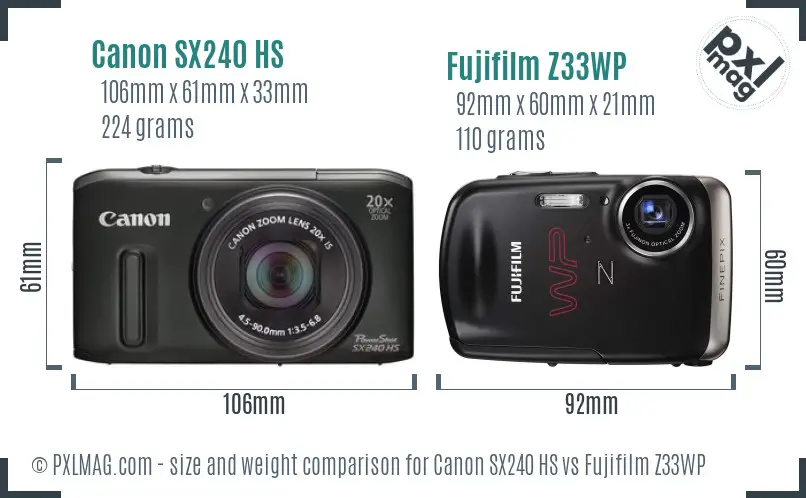 Canon SX240 HS vs Fujifilm Z33WP size comparison