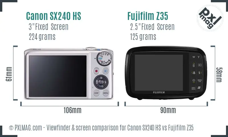 Canon SX240 HS vs Fujifilm Z35 Screen and Viewfinder comparison