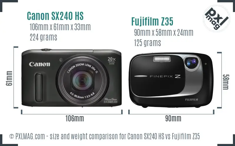 Canon SX240 HS vs Fujifilm Z35 size comparison