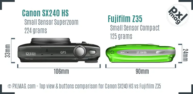 Canon SX240 HS vs Fujifilm Z35 top view buttons comparison