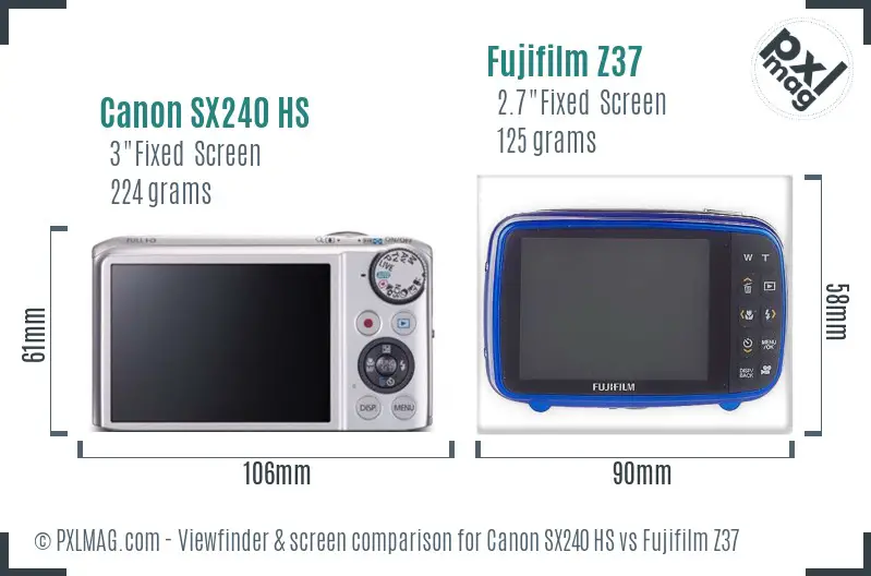 Canon SX240 HS vs Fujifilm Z37 Screen and Viewfinder comparison