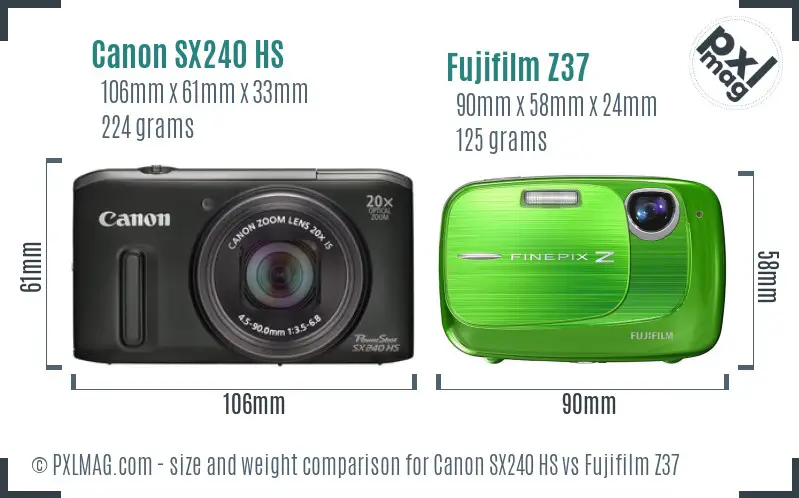 Canon SX240 HS vs Fujifilm Z37 size comparison