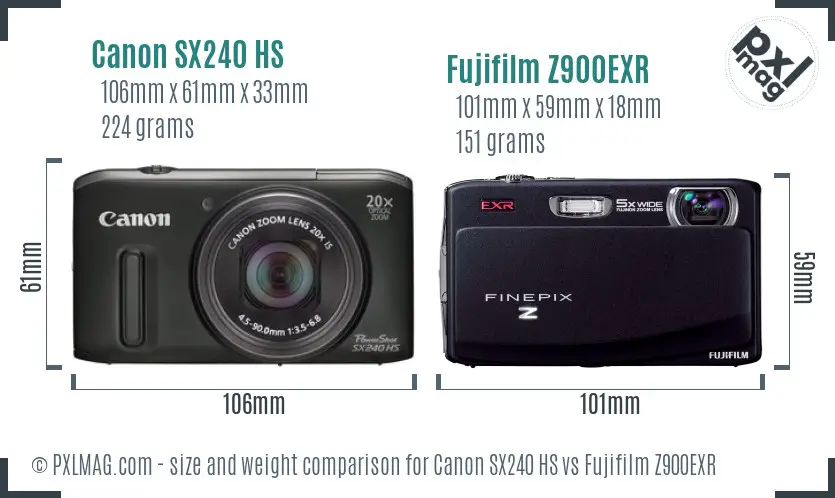 Canon SX240 HS vs Fujifilm Z900EXR size comparison