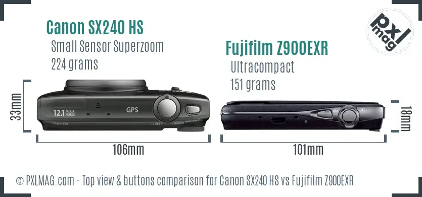 Canon SX240 HS vs Fujifilm Z900EXR top view buttons comparison