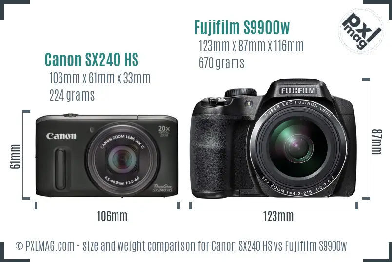 Canon SX240 HS vs Fujifilm S9900w size comparison Canon SX240 HS vs Fujifilm S9900w size comparison