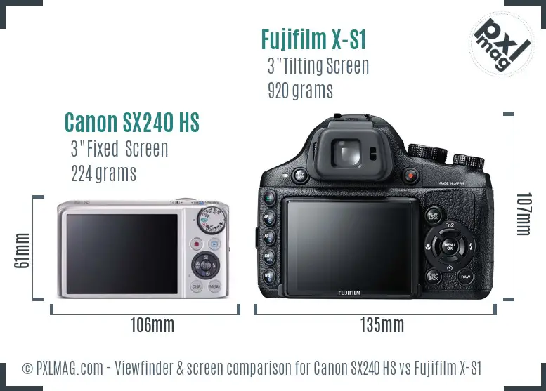 Canon SX240 HS vs Fujifilm X-S1 Screen and Viewfinder comparison Canon SX240 HS vs Fujifilm X-S1 Screen and Viewfinder comparison