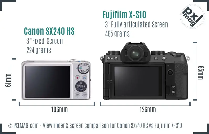 Canon SX240 HS vs Fujifilm X-S10 Screen and Viewfinder comparison