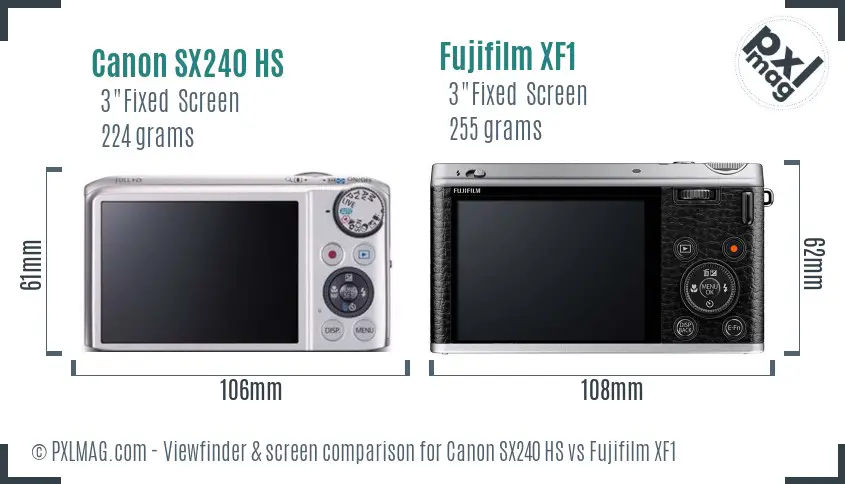 Canon SX240 HS vs Fujifilm XF1 Screen and Viewfinder comparison
