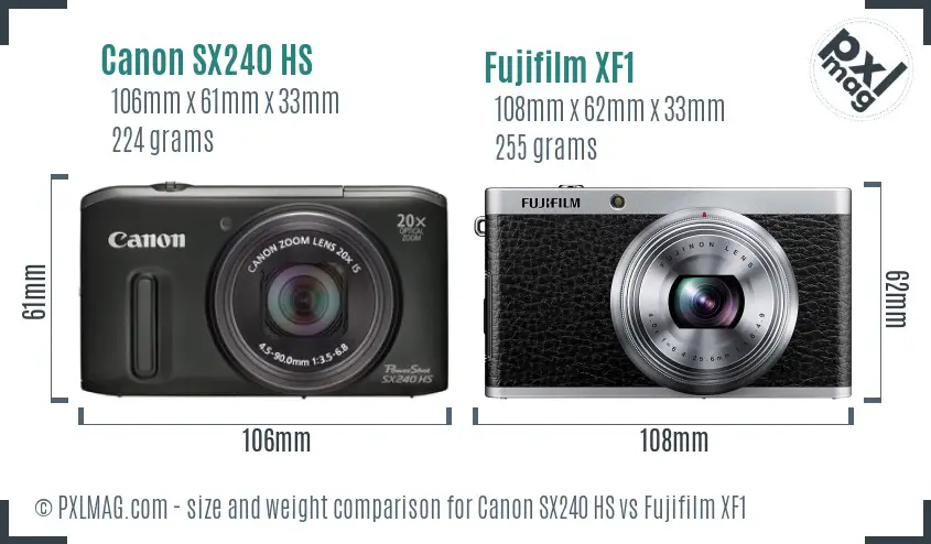 Canon SX240 HS vs Fujifilm XF1 size comparison