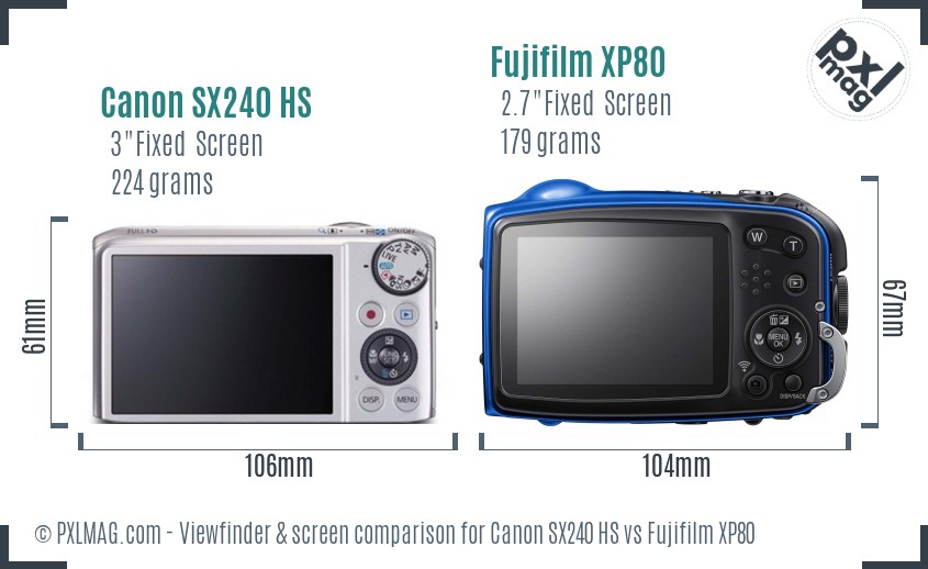 Canon SX240 HS vs Fujifilm XP80 Screen and Viewfinder comparison