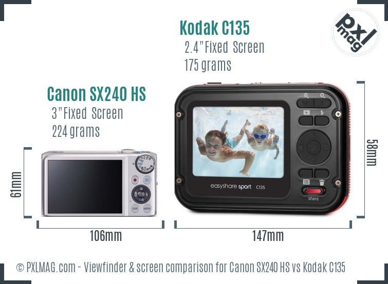 Canon SX240 HS vs Kodak C135 Screen and Viewfinder comparison