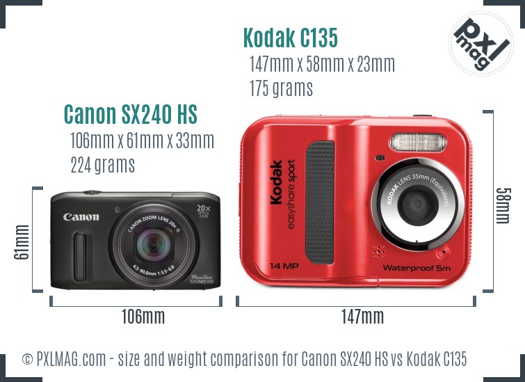 Canon SX240 HS vs Kodak C135 size comparison