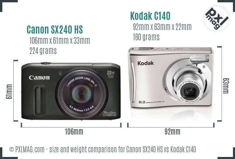 Canon SX240 HS vs Kodak C140 size comparison