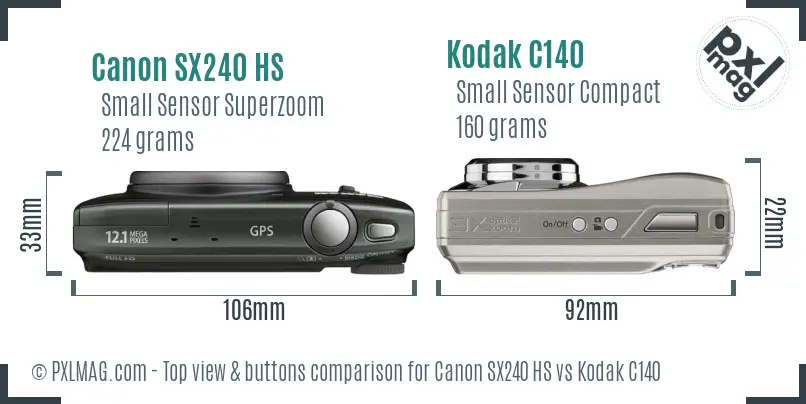 Canon SX240 HS vs Kodak C140 top view buttons comparison