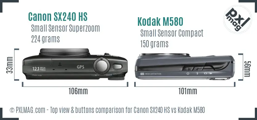 Canon SX240 HS vs Kodak M580 top view buttons comparison