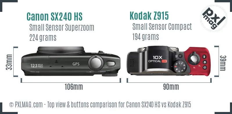 Canon SX240 HS vs Kodak Z915 top view buttons comparison