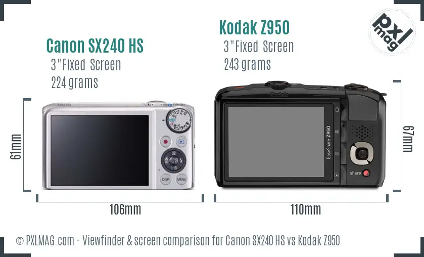 Canon SX240 HS vs Kodak Z950 Screen and Viewfinder comparison Canon SX240 HS vs Kodak Z950 Screen and Viewfinder comparison