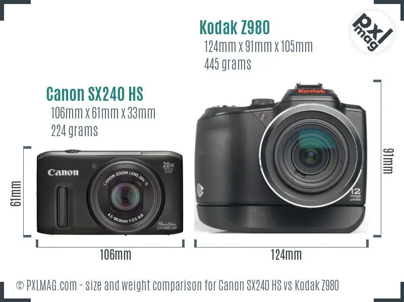 Canon SX240 HS vs Kodak Z980 size comparison