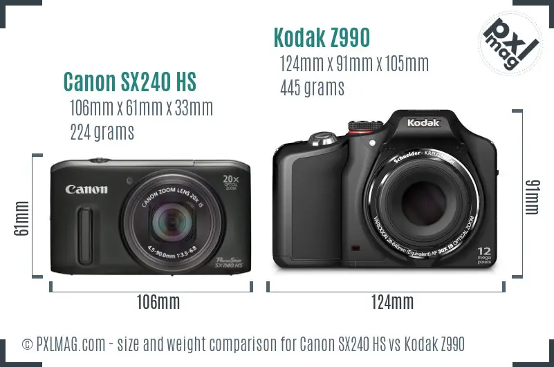 Canon SX240 HS vs Kodak Z990 size comparison