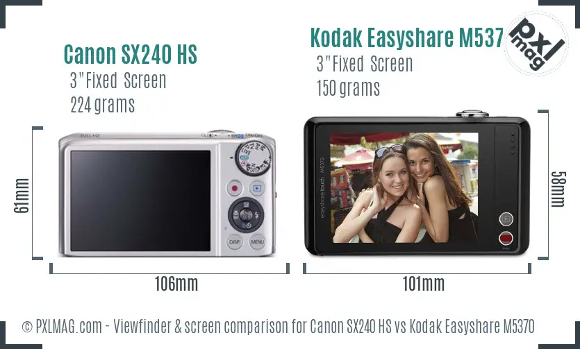 Canon SX240 HS vs Kodak Easyshare M5370 Screen and Viewfinder comparison Canon SX240 HS vs Kodak Easyshare M5370 Screen and Viewfinder comparison