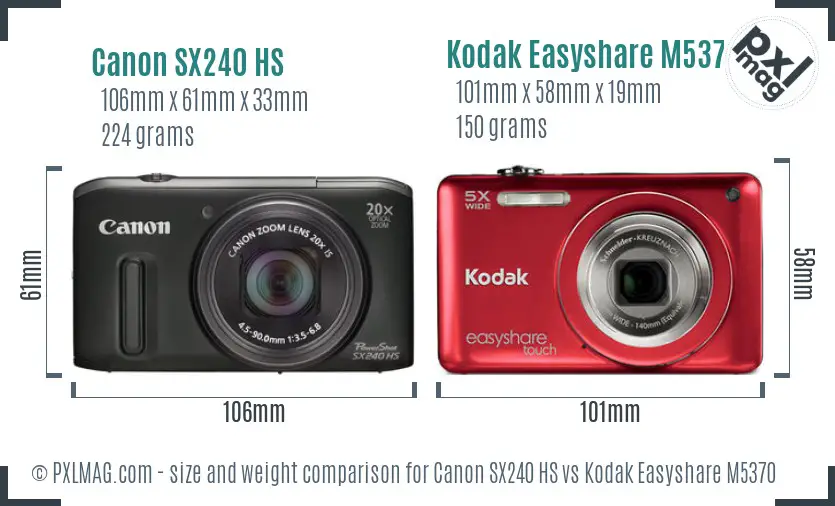 Canon SX240 HS vs Kodak Easyshare M5370 size comparison Canon SX240 HS vs Kodak Easyshare M5370 size comparison