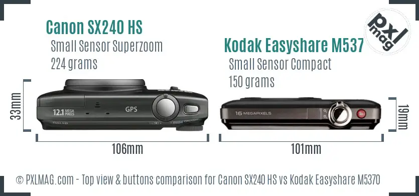 Canon SX240 HS vs Kodak Easyshare M5370 top view buttons comparison Canon SX240 HS vs Kodak Easyshare M5370 top view buttons comparison