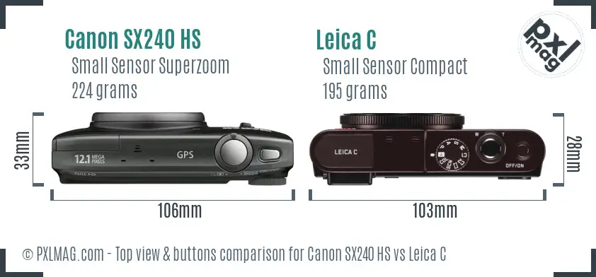 Canon SX240 HS vs Leica C top view buttons comparison Canon SX240 HS vs Leica C top view buttons comparison