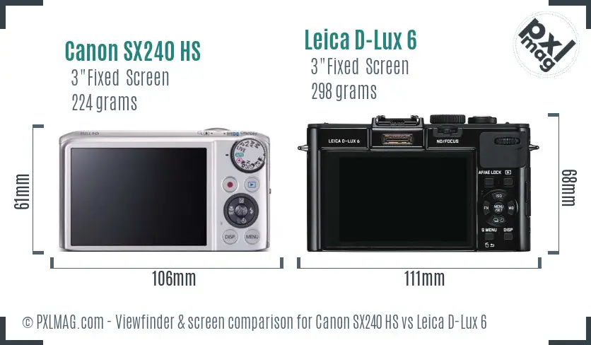 Canon SX240 HS vs Leica D-Lux 6 Screen and Viewfinder comparison Canon SX240 HS vs Leica D-Lux 6 Screen and Viewfinder comparison