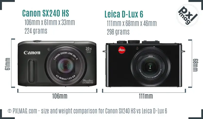 Canon SX240 HS vs Leica D-Lux 6 size comparison Canon SX240 HS vs Leica D-Lux 6 size comparison