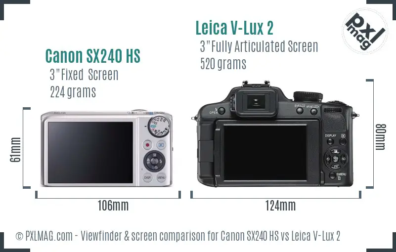 Canon SX240 HS vs Leica V-Lux 2 Screen and Viewfinder comparison