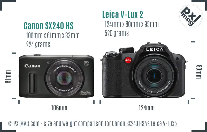 Canon SX240 HS vs Leica V-Lux 2 size comparison