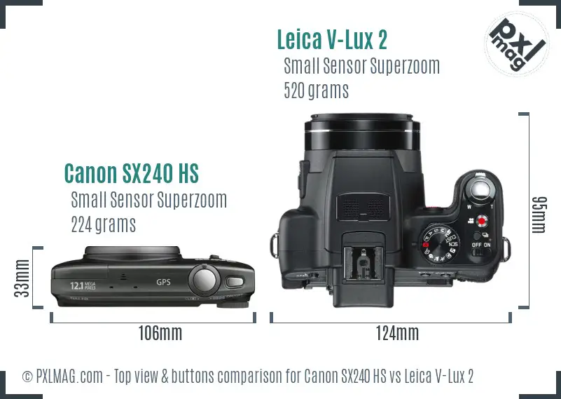 Canon SX240 HS vs Leica V-Lux 2 top view buttons comparison