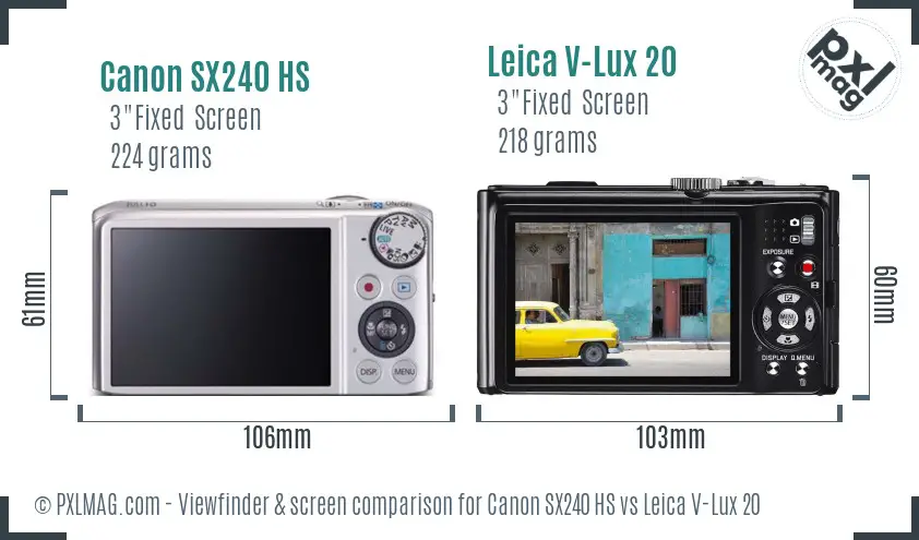 Canon SX240 HS vs Leica V-Lux 20 Screen and Viewfinder comparison