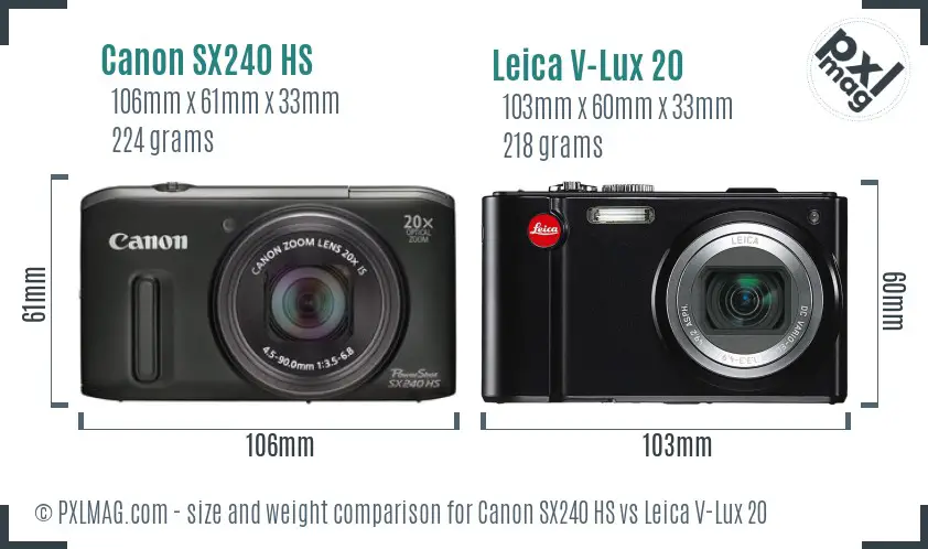 Canon SX240 HS vs Leica V-Lux 20 size comparison