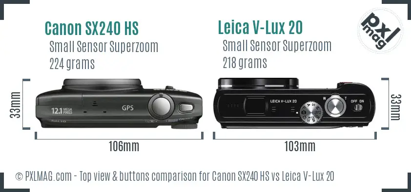 Canon SX240 HS vs Leica V-Lux 20 top view buttons comparison