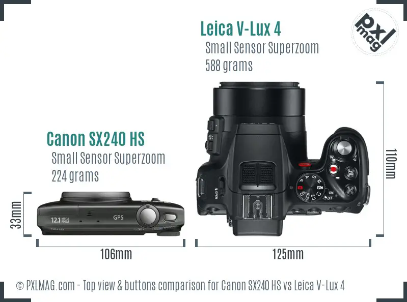 Canon SX240 HS vs Leica V-Lux 4 top view buttons comparison
