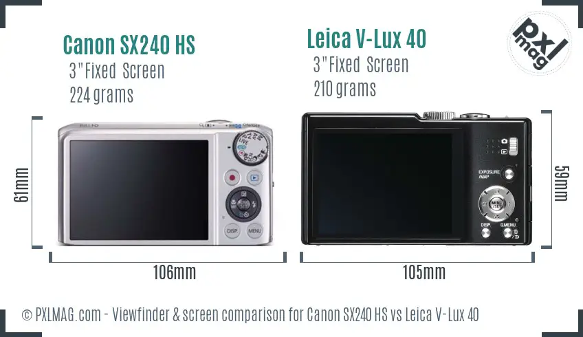 Canon SX240 HS vs Leica V-Lux 40 Screen and Viewfinder comparison Canon SX240 HS vs Leica V-Lux 40 Screen and Viewfinder comparison
