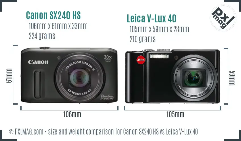 Canon SX240 HS vs Leica V-Lux 40 size comparison Canon SX240 HS vs Leica V-Lux 40 size comparison
