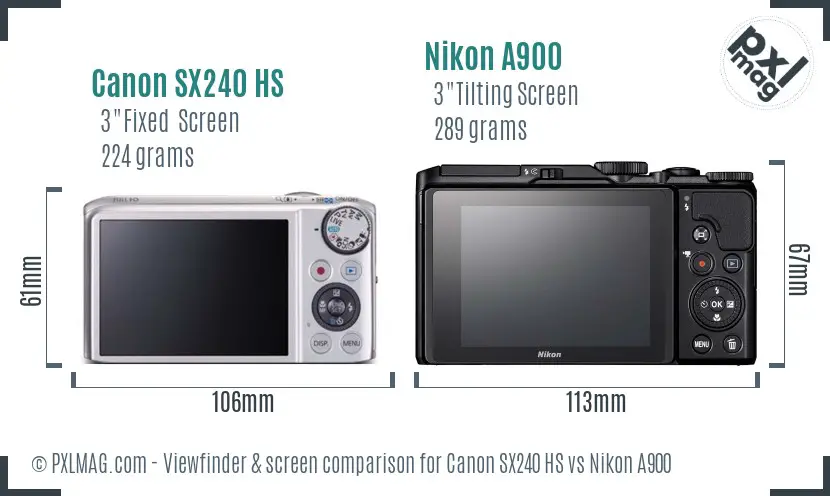 Canon SX240 HS vs Nikon A900 Screen and Viewfinder comparison