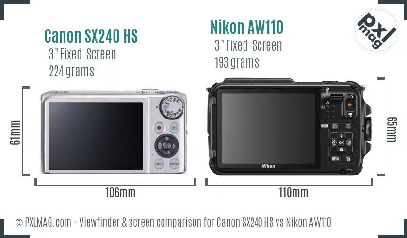 Canon SX240 HS vs Nikon AW110 Screen and Viewfinder comparison