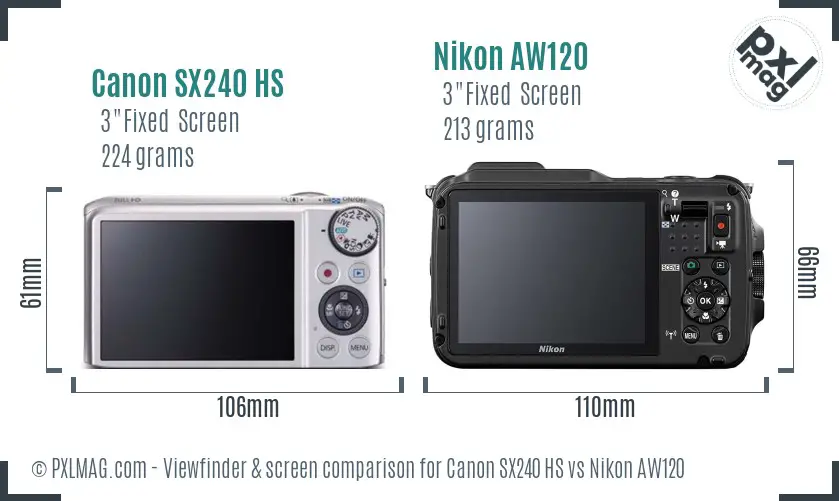 Canon SX240 HS vs Nikon AW120 Screen and Viewfinder comparison