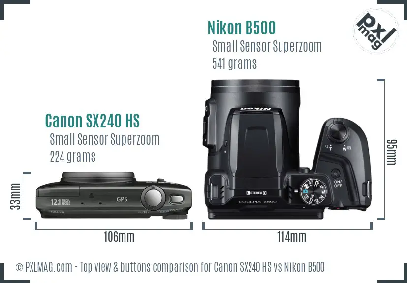 Canon SX240 HS vs Nikon B500 top view buttons comparison