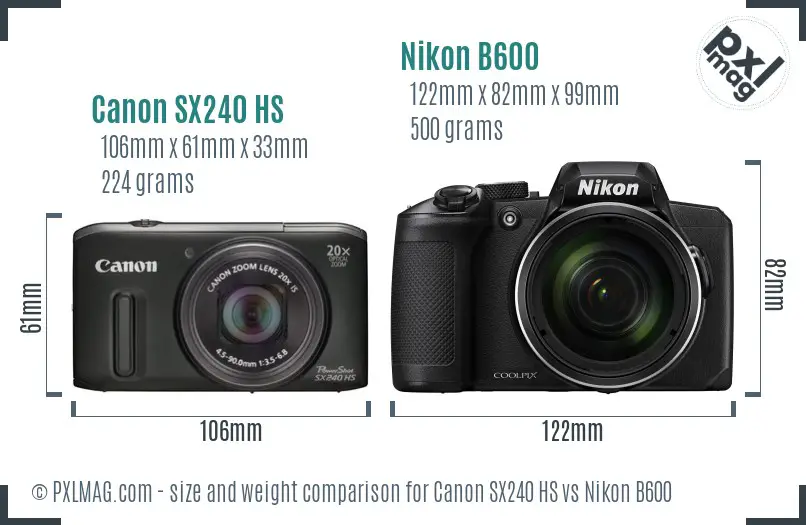 Canon SX240 HS vs Nikon B600 size comparison