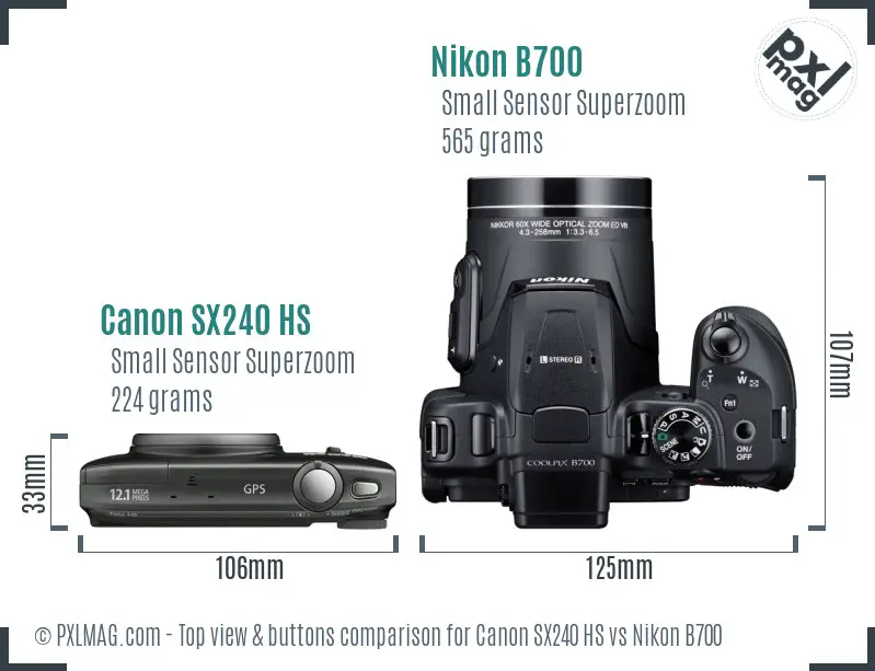 Canon SX240 HS vs Nikon B700 top view buttons comparison